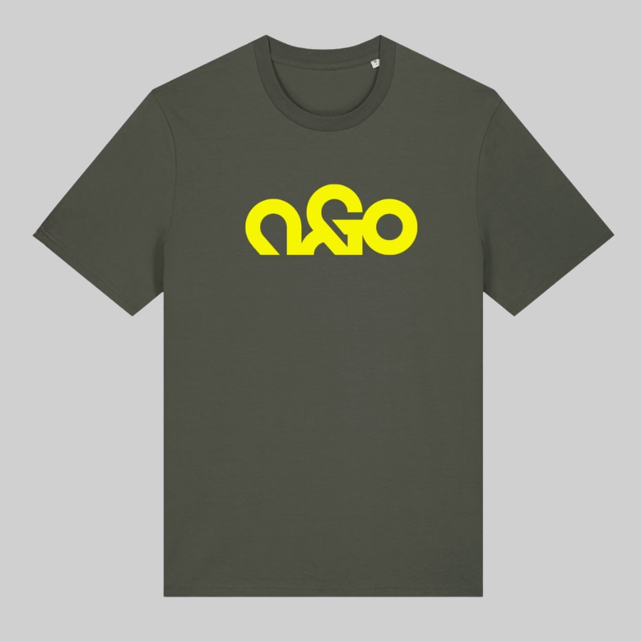 T shirt A&0 Kaki foncé jaune néon de face