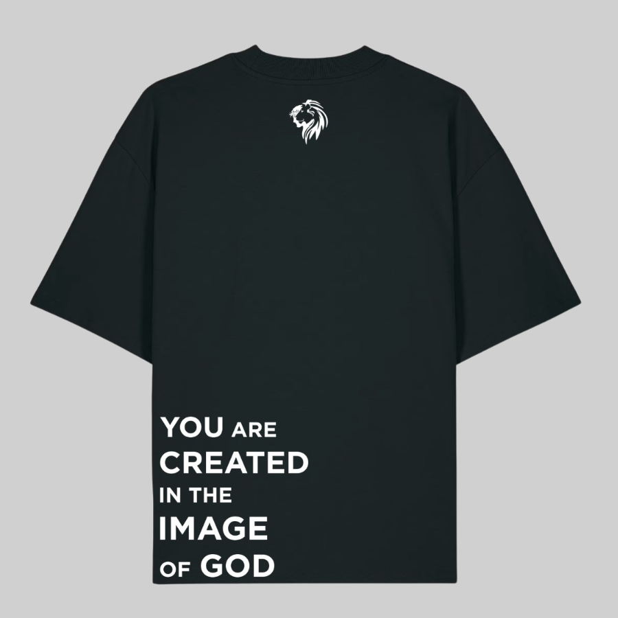 T shirt oversize you are created in the image of God de dos noir